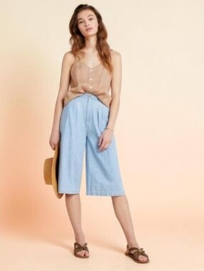 Anthropologie Pilcro Denim Pleated Wide Leg Culottes 30 Chambray